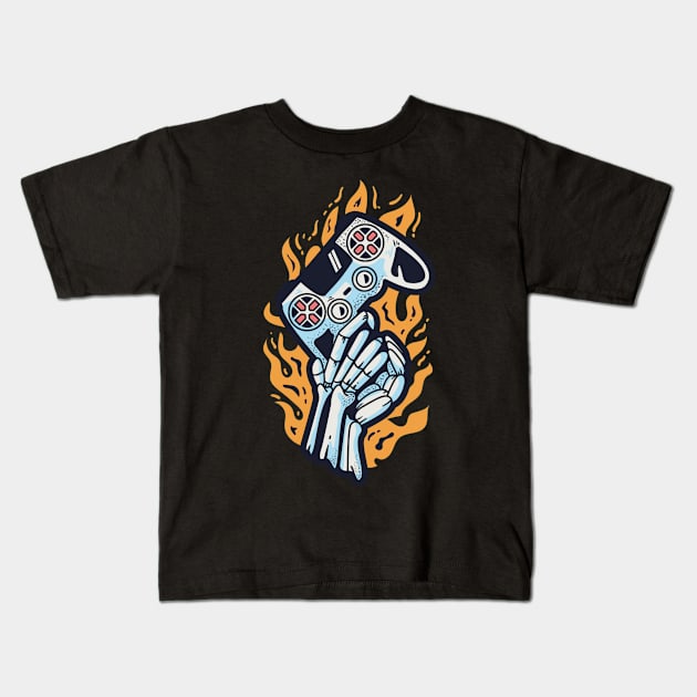 Gamer Fire Hand Kids T-Shirt by brillallfarriambd